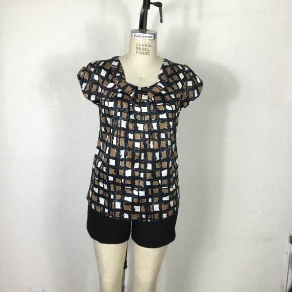 Talbots  Blouse Size S Women's Geometric Pattern Cotton Blouse Short Sleeves - Picture 7 of 12